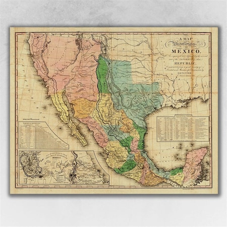 Palacedesigns 20 x 24 in. Vintage 1846 Map of Mexico Multi Color Wall Art PA3657959